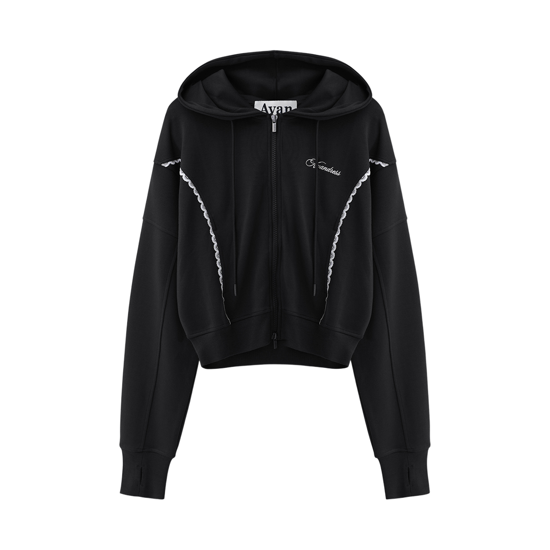 어반드레스 앙쥬 레이스 트랙 후디 집업 블랙(AVANDRESS Ange Lace Track Hoody Zip-up BLACK)
