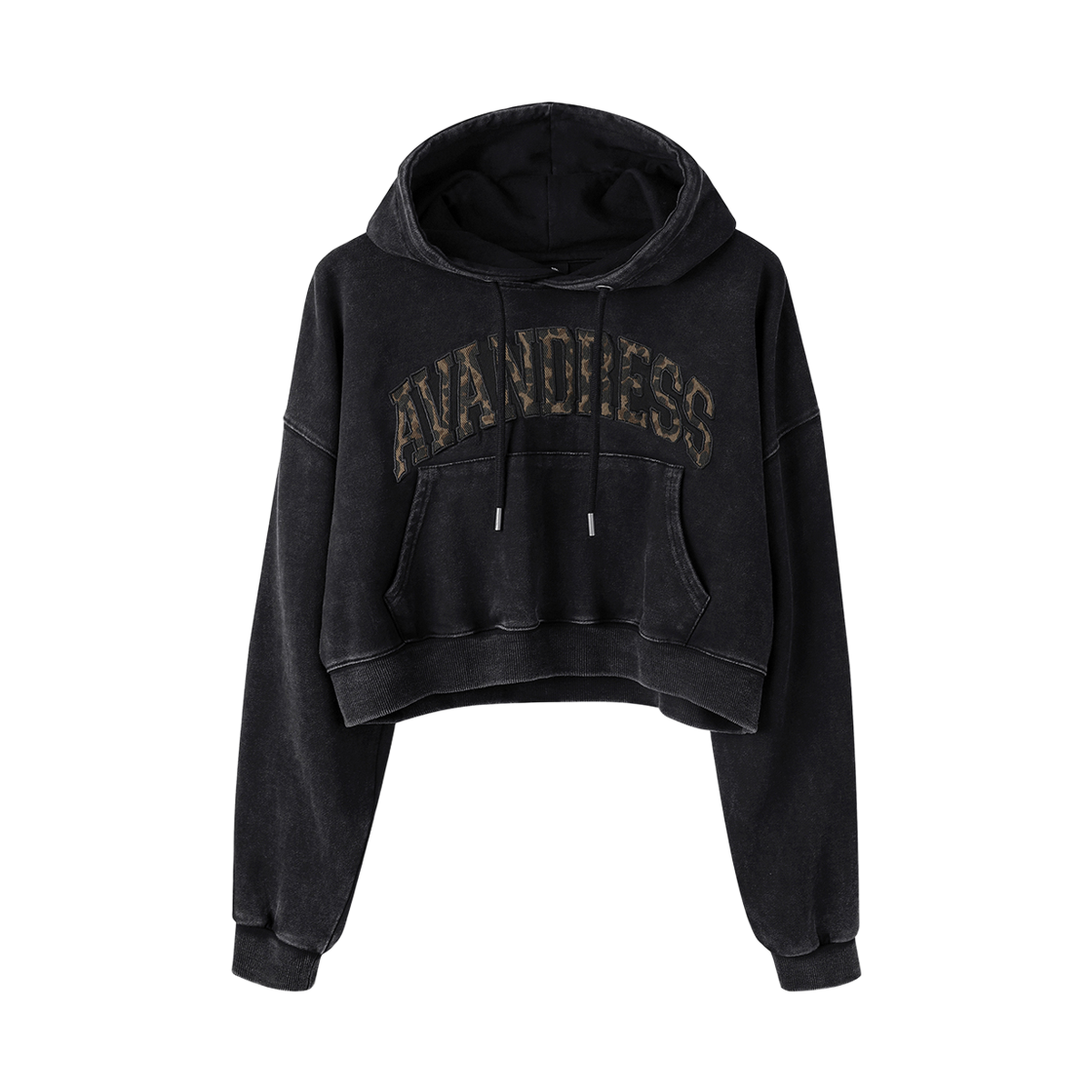 어반드레스 레오파드 로고 크롭 후디 워싱 블랙(AVANDRESS Leopard Logo Crop Hoody WASHING BLACK)