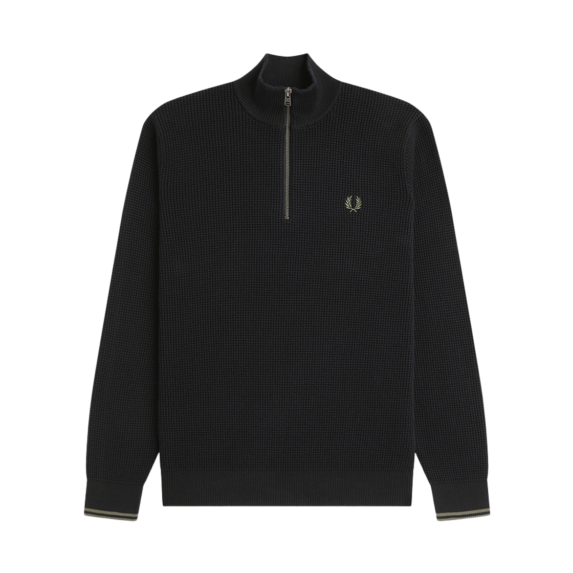 AFPM2G38557-198 Fred Perry Waffle Stitch Half Zip Knit Black