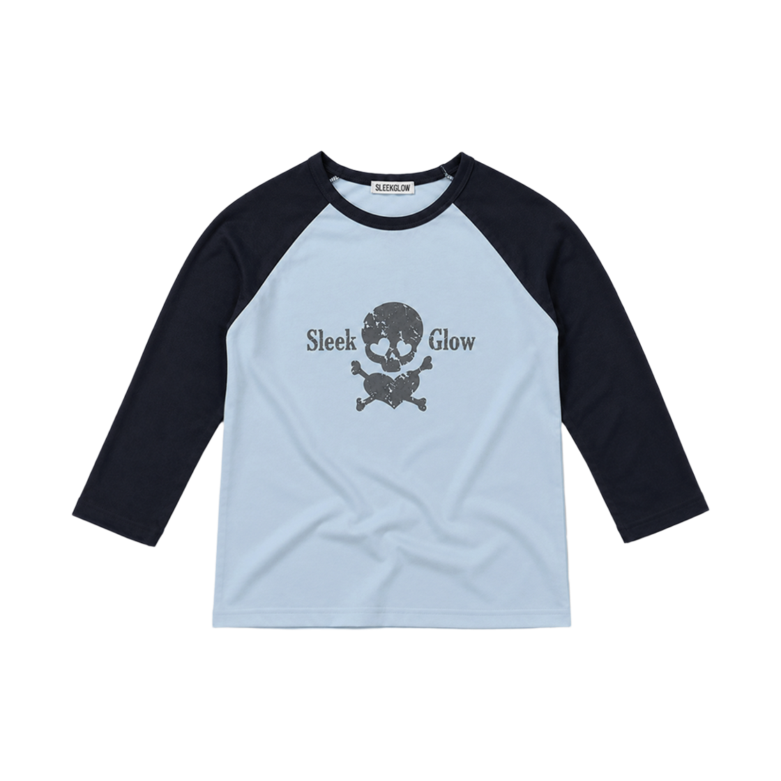 슬릭글로우 빈티지 스컬 래글런 티셔츠 스카이블루(SLEEKGLOW Vintage Skull Raglan T-Shirt Sky Blue)
