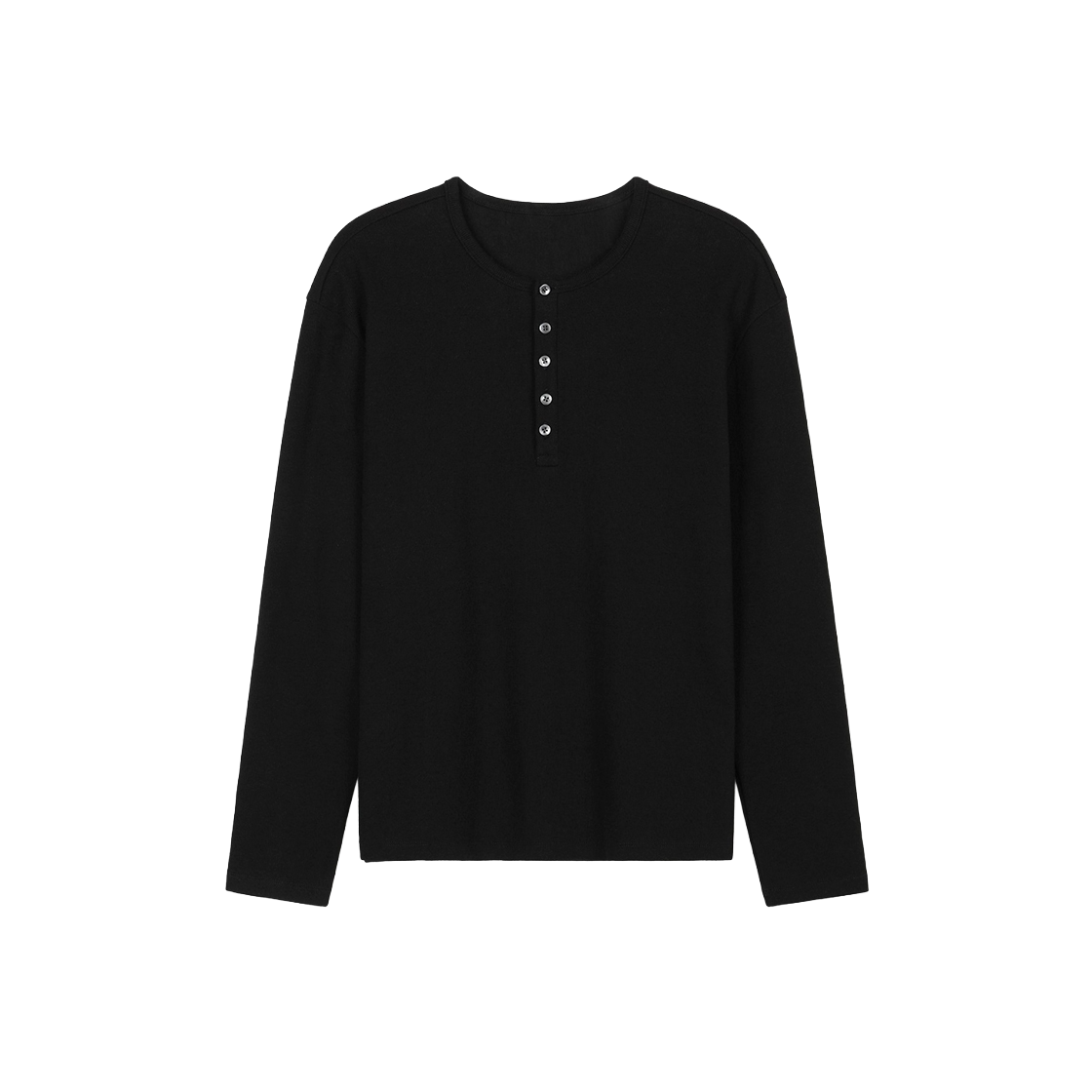 TNTS6F102BK TNGT Ribbed Slim Fit Henley Neck Long Sleeve Black