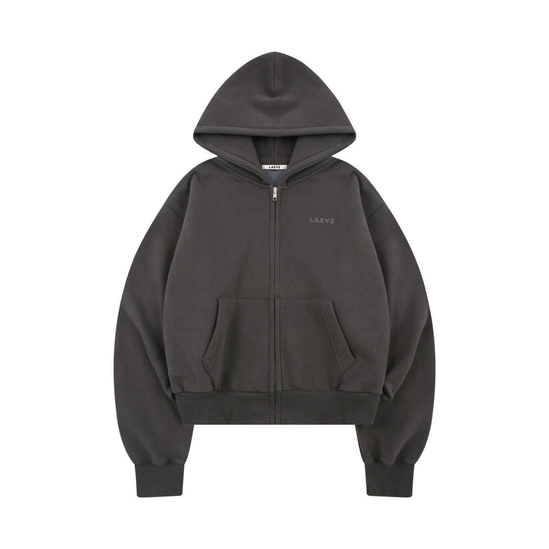 26FWT12-CH-F LAZYZ Soft Crop Zip Up Hoodie Charcoal