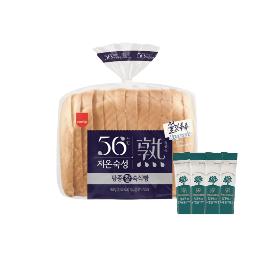 삼립 [올리브오일증정] 삼립 56시간 저온숙성 탕종 찰 숙식빵 420g 4봉(Samlip [Free Olive Oil] Samlip 56-Hour Low-Temperature Aged Tangzhong Glutinous Bread 420g, 4 packs)