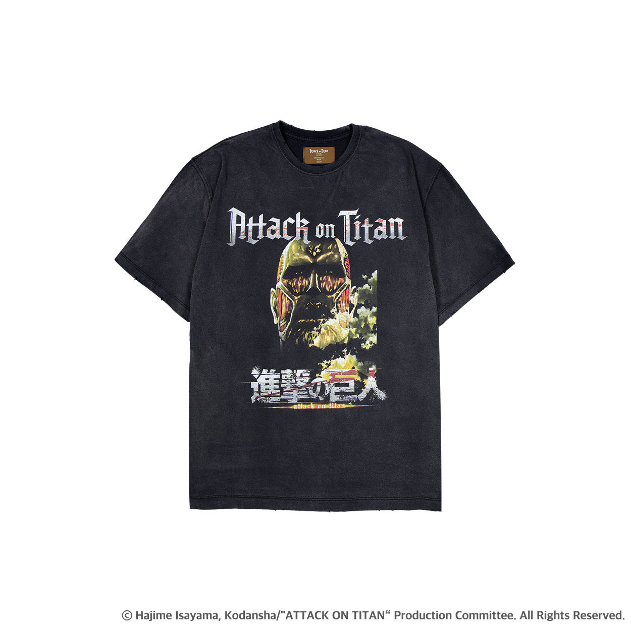 UMCAOTCOTBK [예약 배송][Attack On Titan I Undermycar] Colossal Titan Vintage Washed T-Shirts Faded Black