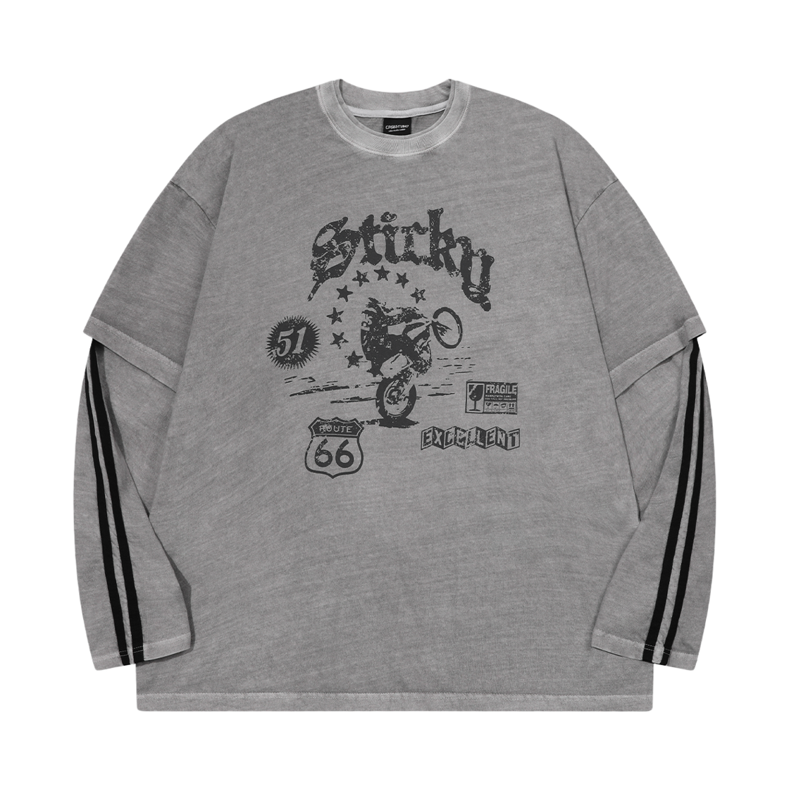 C25FA27 CPGN STUDIO Willy Layered Pigment Long Sleeve Ghost Grey