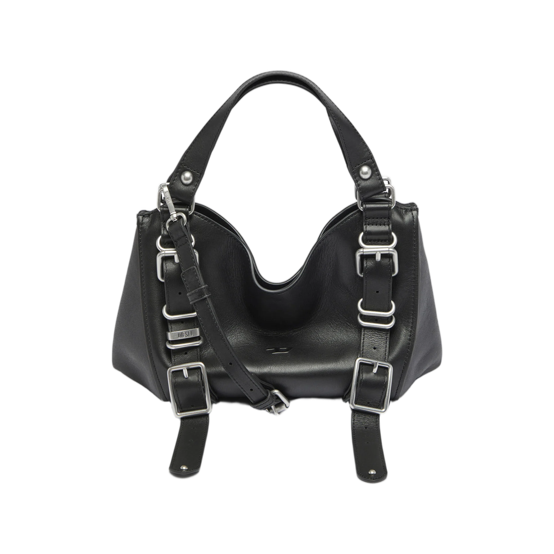 X10947P9498-T8013 Diesel D-One-Small Top-Handle Bag In Treated Leather Black