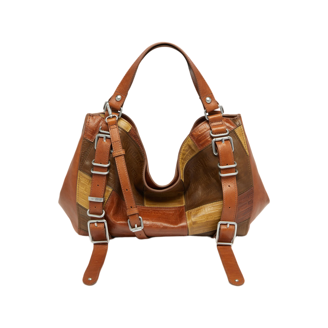 X10926P9398-T2224 Diesel D-One-Medium Top-Handle Bag In Patchwork Leather Brown