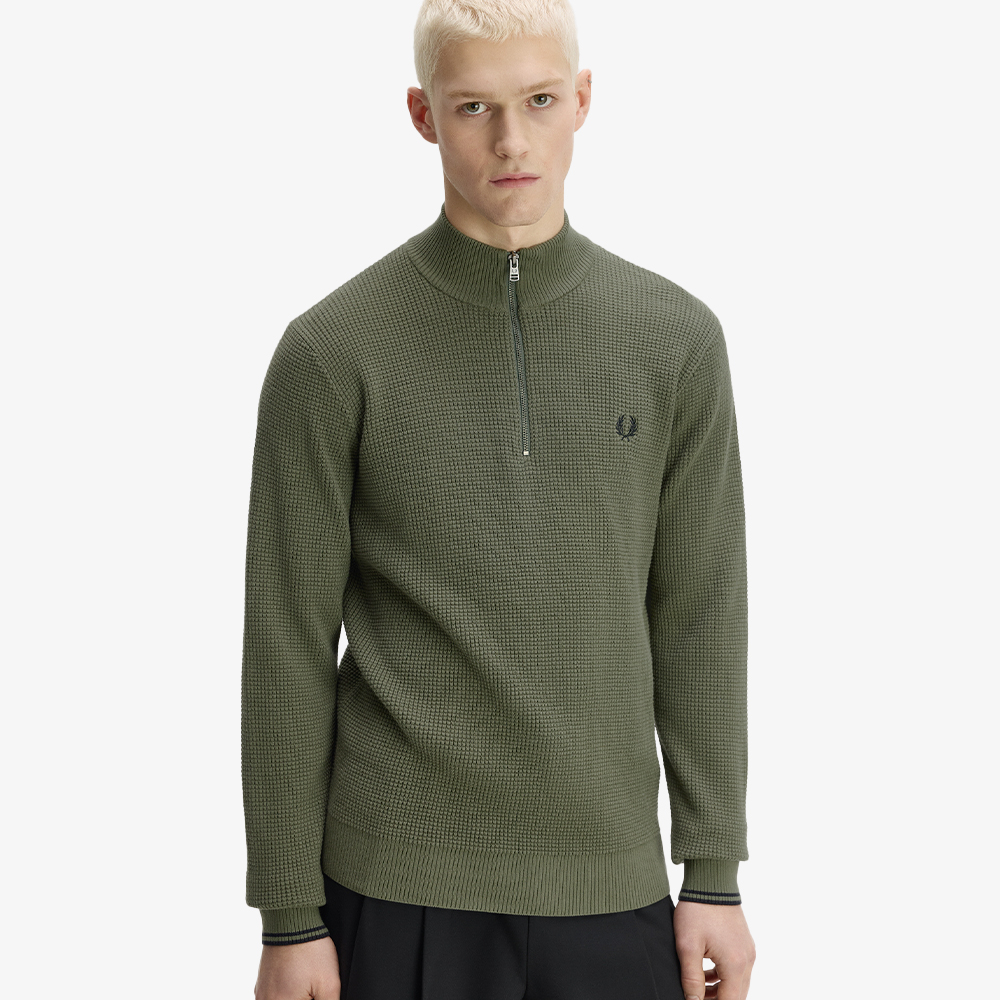 프레드페리 와플 스티치 하프집 니트 로렐리스그린(Fred Perry Waffle Stitch Half Zip Knit Laurel Wreath Green) - 4