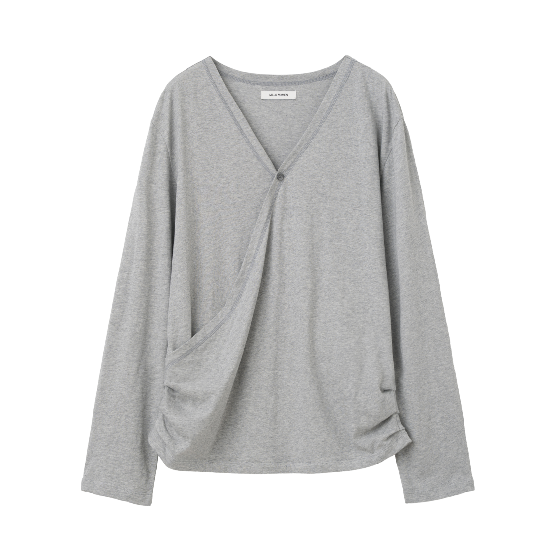 MW378MGR MILLO WOMEN Button Wrap T-Shirt Melange Gray