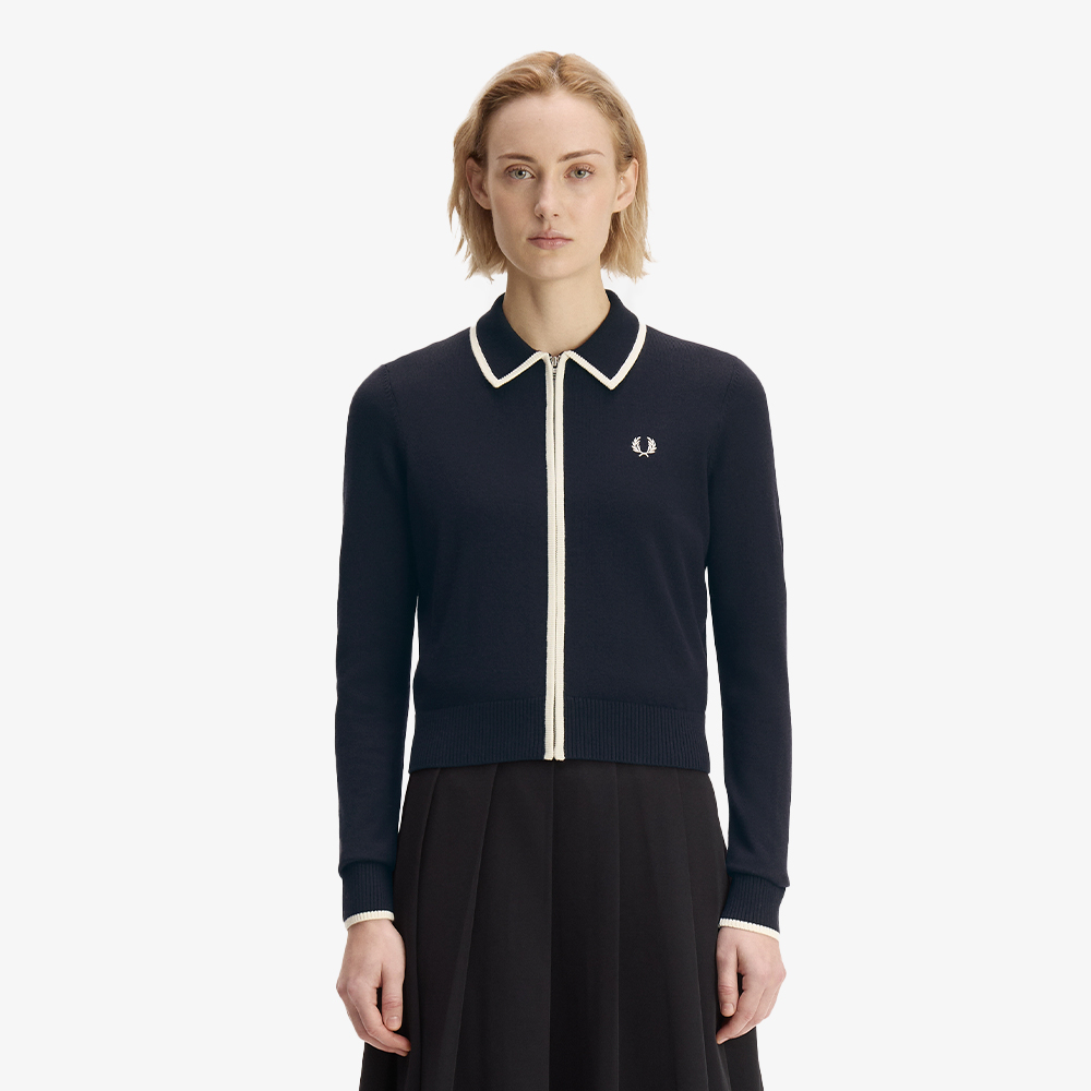 프레드페리 우먼즈 집 스루 니트 셔츠 네이비 화이트(Fred Perry Womens Zip-Through Knitted Shirt Navy White) - 2