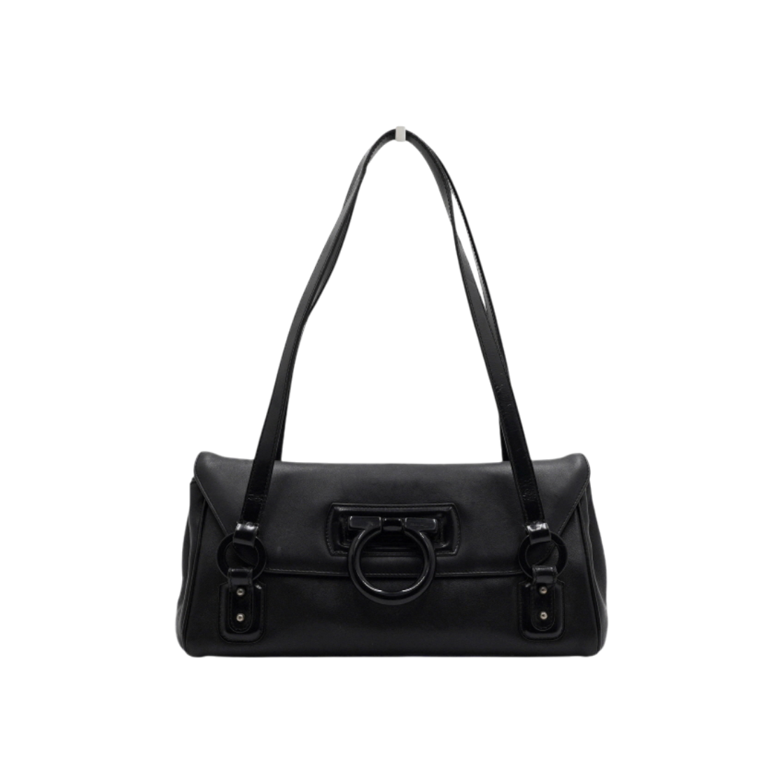 ITPKW9ESE3CG Ferragamo Black Leather Gancini Logo Shoulder Bag