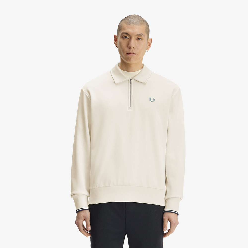프레드페리 릴렉스드 하프 집 칼라 스웻셔츠 에크루(Fred Perry Relaxed Half Zip Collared Sweatshirt Ecru) - 2