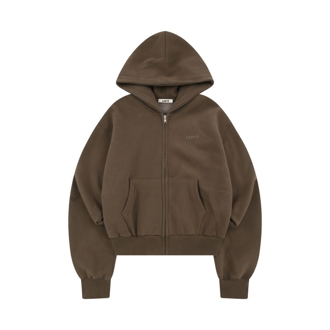 레이지지 소프트 크롭 후드 집업 브라운(LAZYZ Soft Crop Zip Up Hoodie Brown)