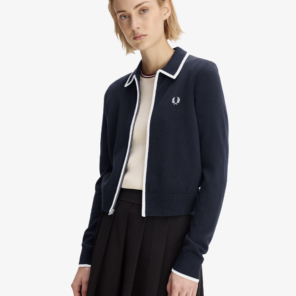 프레드페리 우먼즈 집 스루 니트 셔츠 네이비 화이트(Fred Perry Womens Zip-Through Knitted Shirt Navy White) - 4