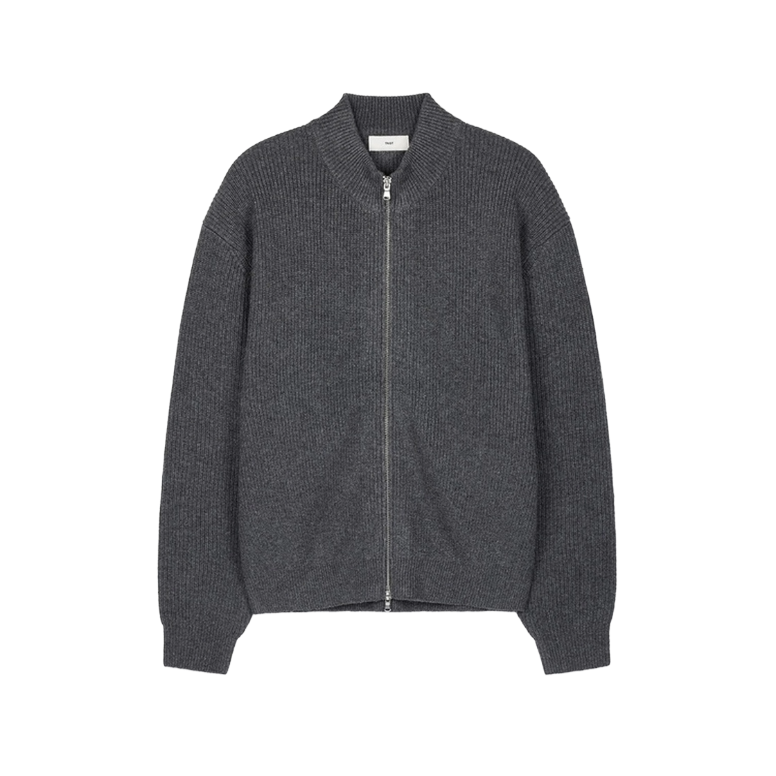 TNSW6F113CG TNGT Cashmere Blend Full-Zip Knit Top Charcoal