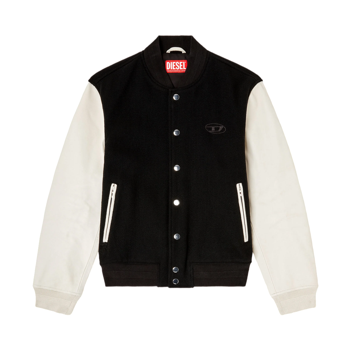 A211640LHAL-9XX Diesel Bomber Jacket In Wool Blend and Leather Black White