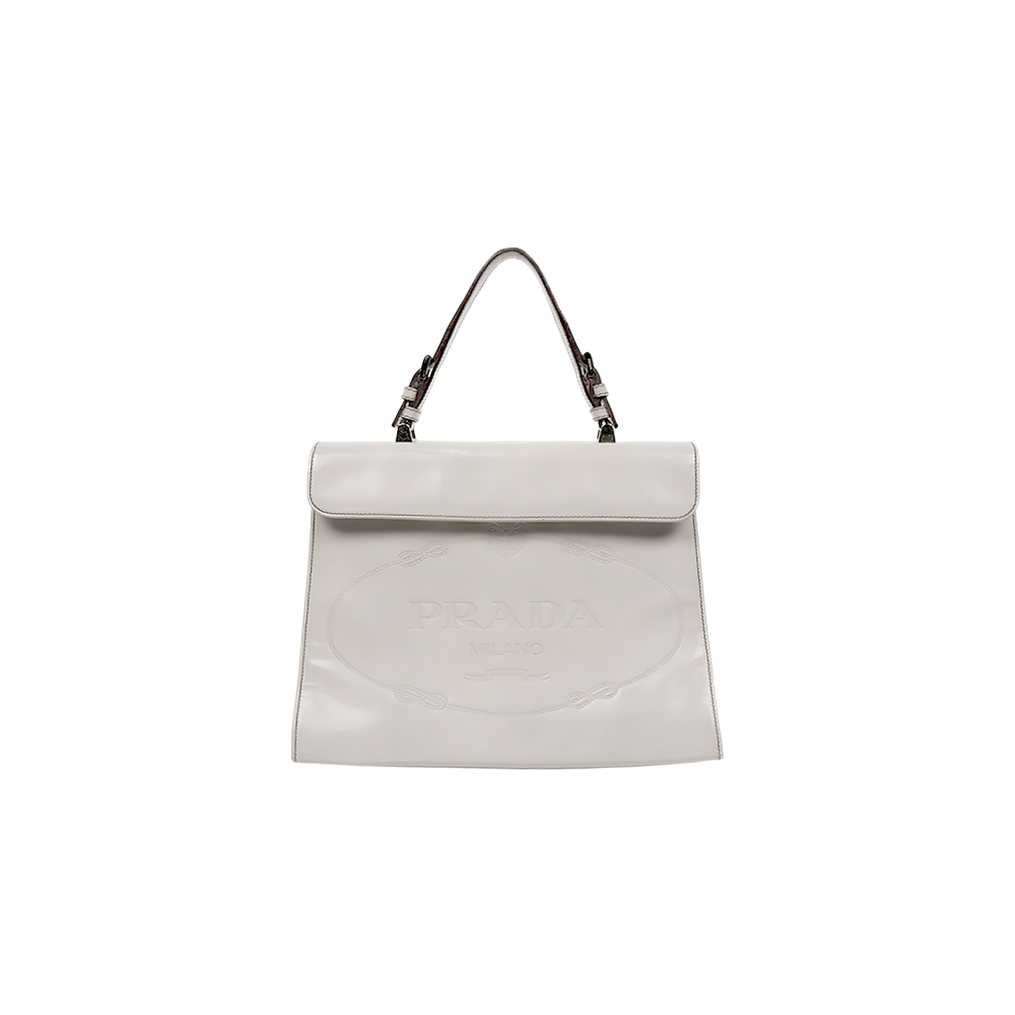 IT6EPCG58E6R Prada White Patent Flap Tote Bag