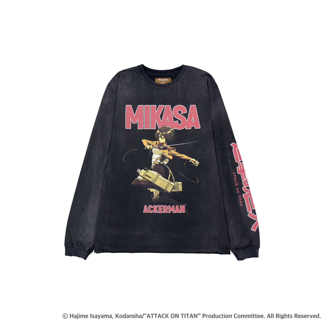 UMCAOTMLSBK [예약 배송] [Attack On Titan I Undermycar] Mikasa Ackerman Vintage Washed Long Sleeve Faded Black