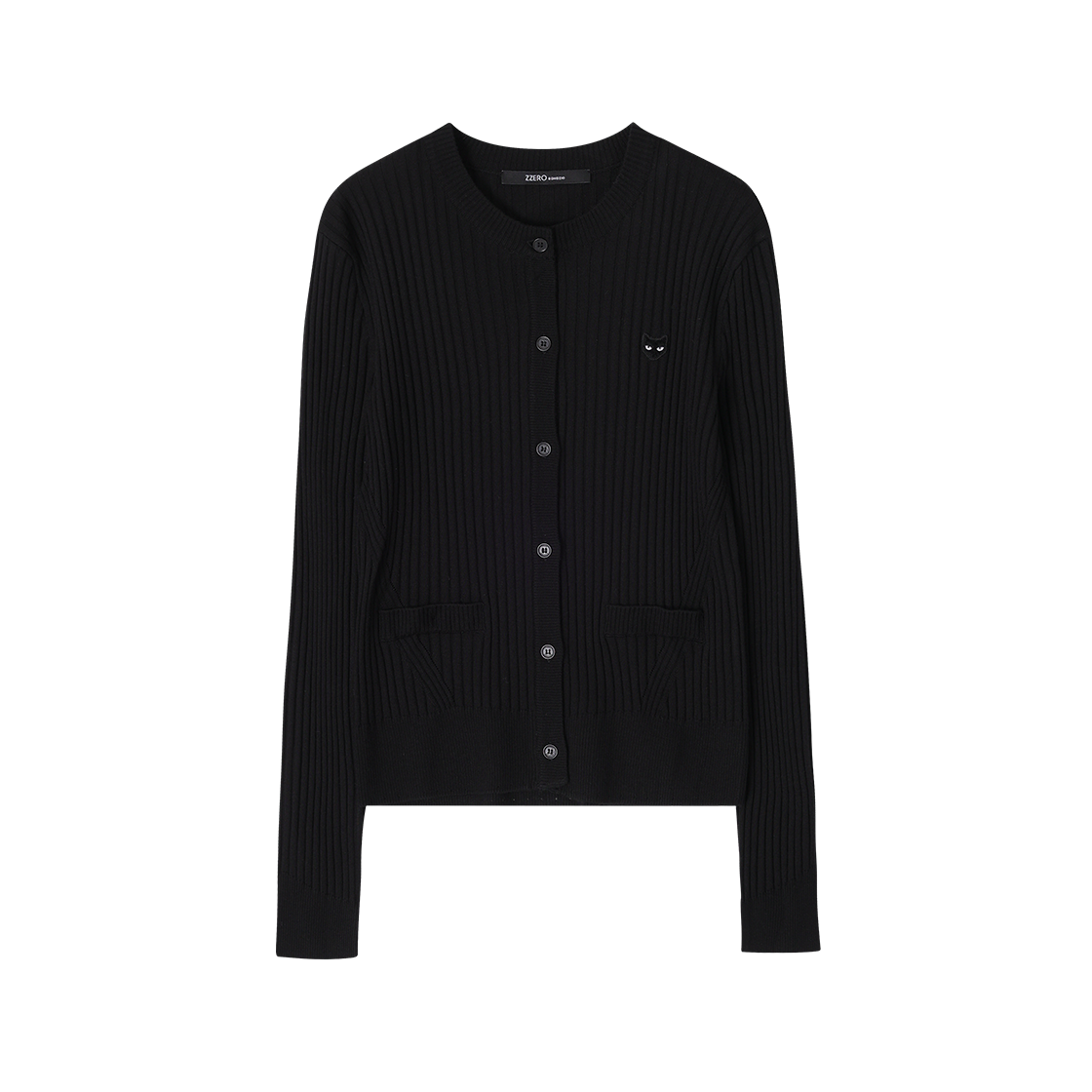 WI5KT814BK (W) SONGZIO ZZERO Panther Ribbed Roundneck Cardigan Black