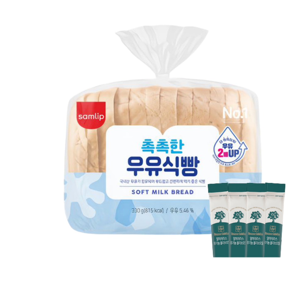 삼립 [올리브오일증정] 삼립 촉촉한 우유식빵 330g 4봉(Samlip [Free Olive Oil] Samlip Moist Milk Bread 330g, 4 packs) - 1