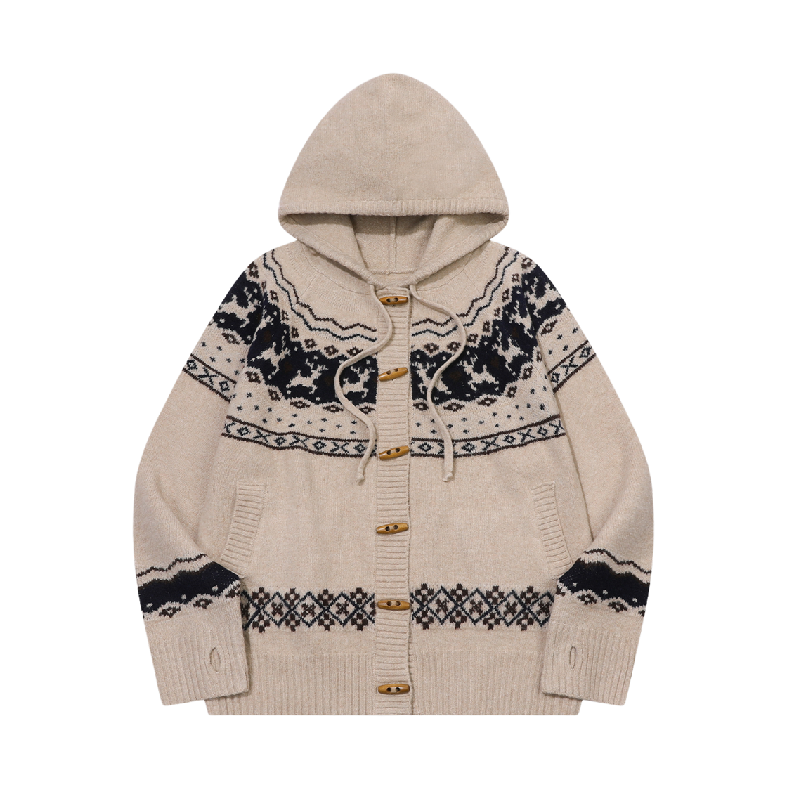 C25FG02 CPGN STUDIO [2-WAY] Nordic Deer Toggle Hood Knit Cream Beige