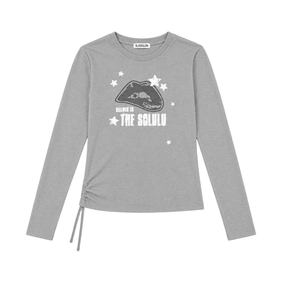 슬릭글로우 DELULU 사이드 셔링 롱 슬리브 그레이(SLEEKGLOW DELULU Side-Shirred Long-Sleeve Gray)