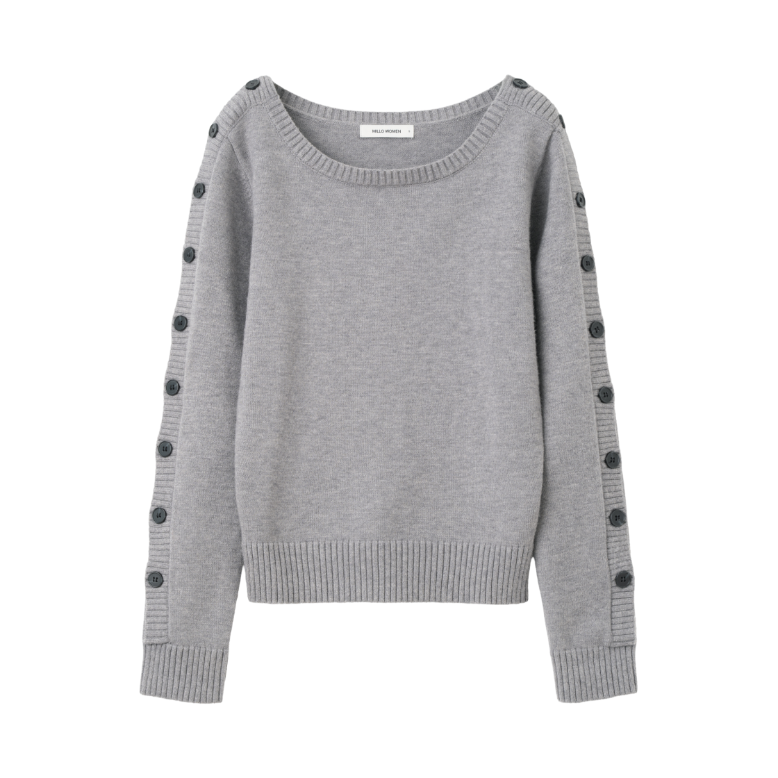 MW371MGR MILLO WOMEN Boat Neck Button Knit Melange Gray