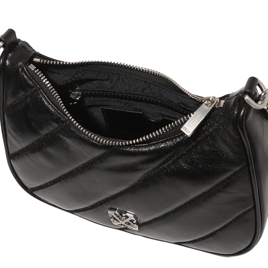 오프화이트 퀼티드 미니 크로스바디 백 (블랙)(Off-White Quilted Mini Crossbody Bag (Black)) - 5
