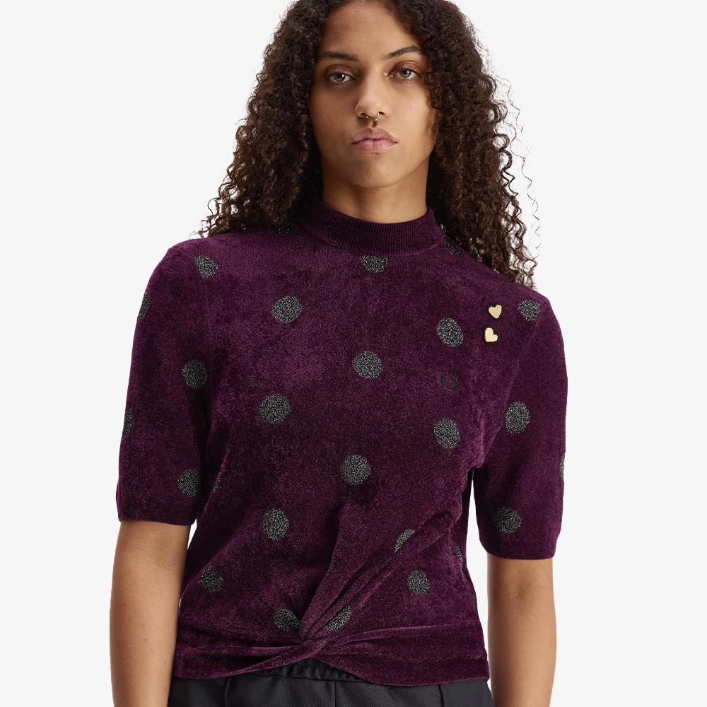 프레드페리 x 에이미와인하우스 릴렉스드 폴카 도트 니트 탑 플럼(Fred Perry x Amy Relaxed Polka Dot Knitted Top Plum) - 4