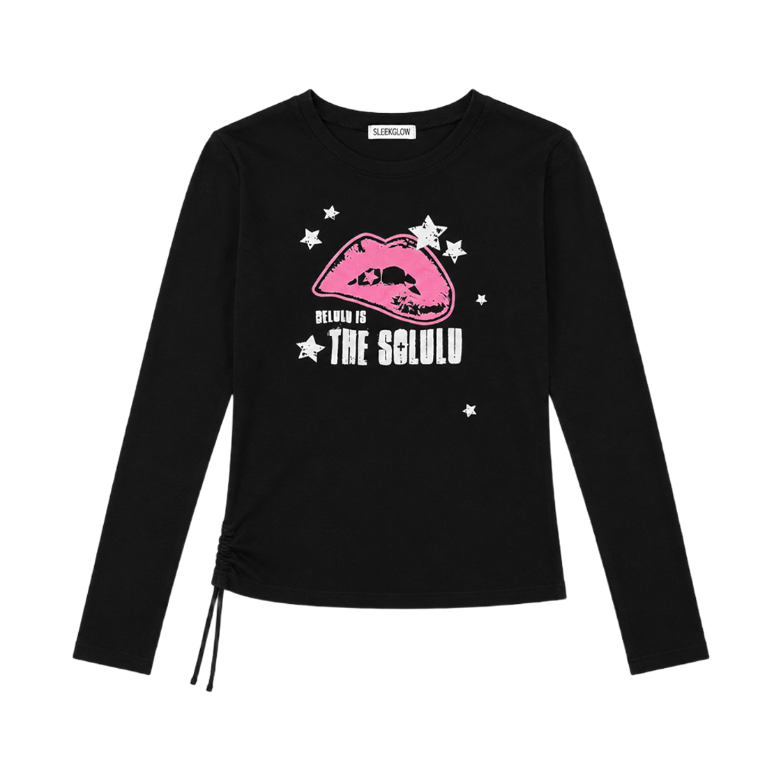 SGBF12LS007-1 SLEEKGLOW DELULU Side-Shirred Long-Sleeve Black