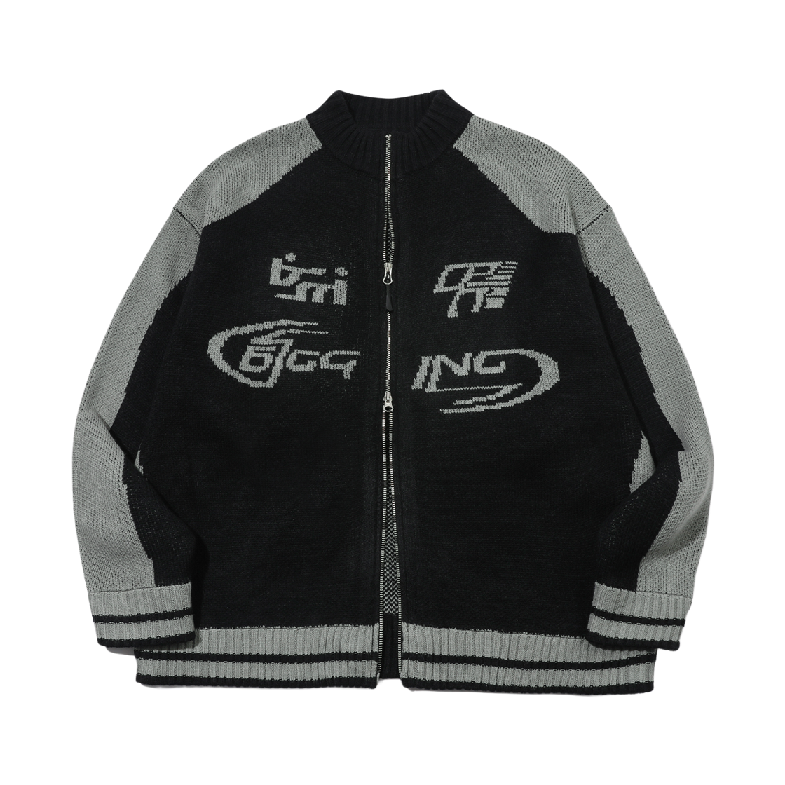 C23FZ13 CPGN STUDIO [2-WAY] Curved Block Knit Zip-up Black