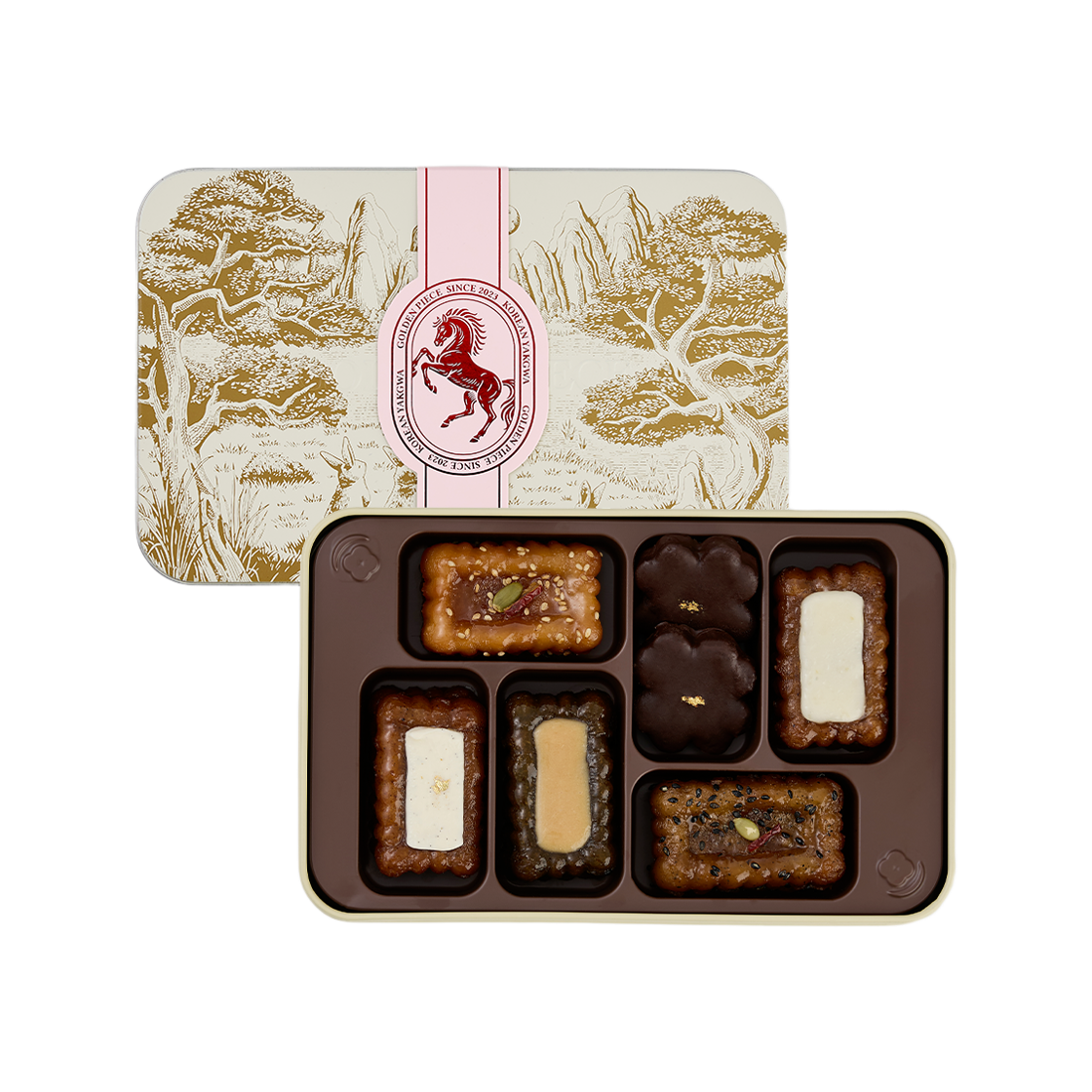 - GOLDENPIECE Yakgwa Tin Case Set (Red Horse / Rabbit / Deer)
