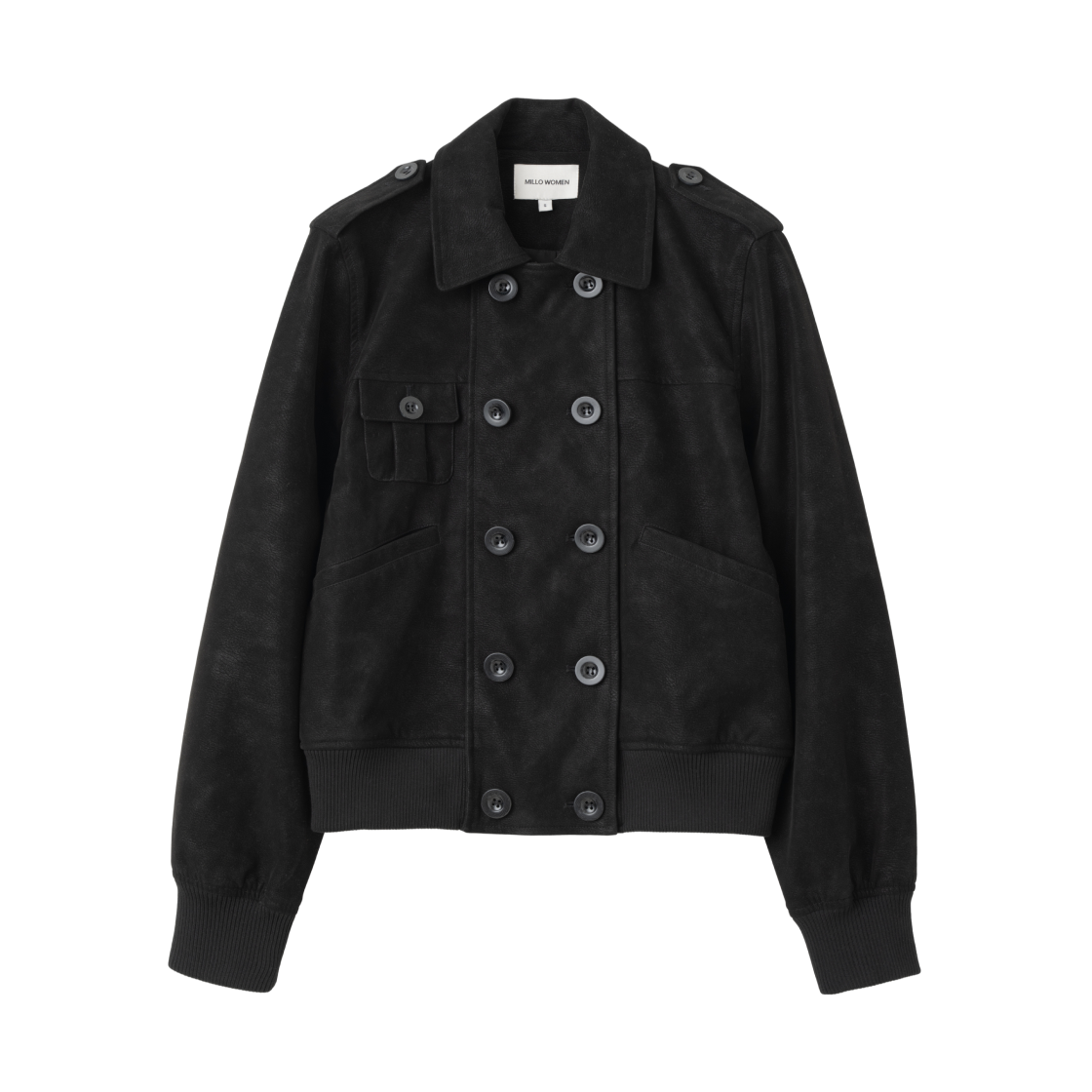 MW364BLK MILLO WOMEN Double Button Leather Jacket Black