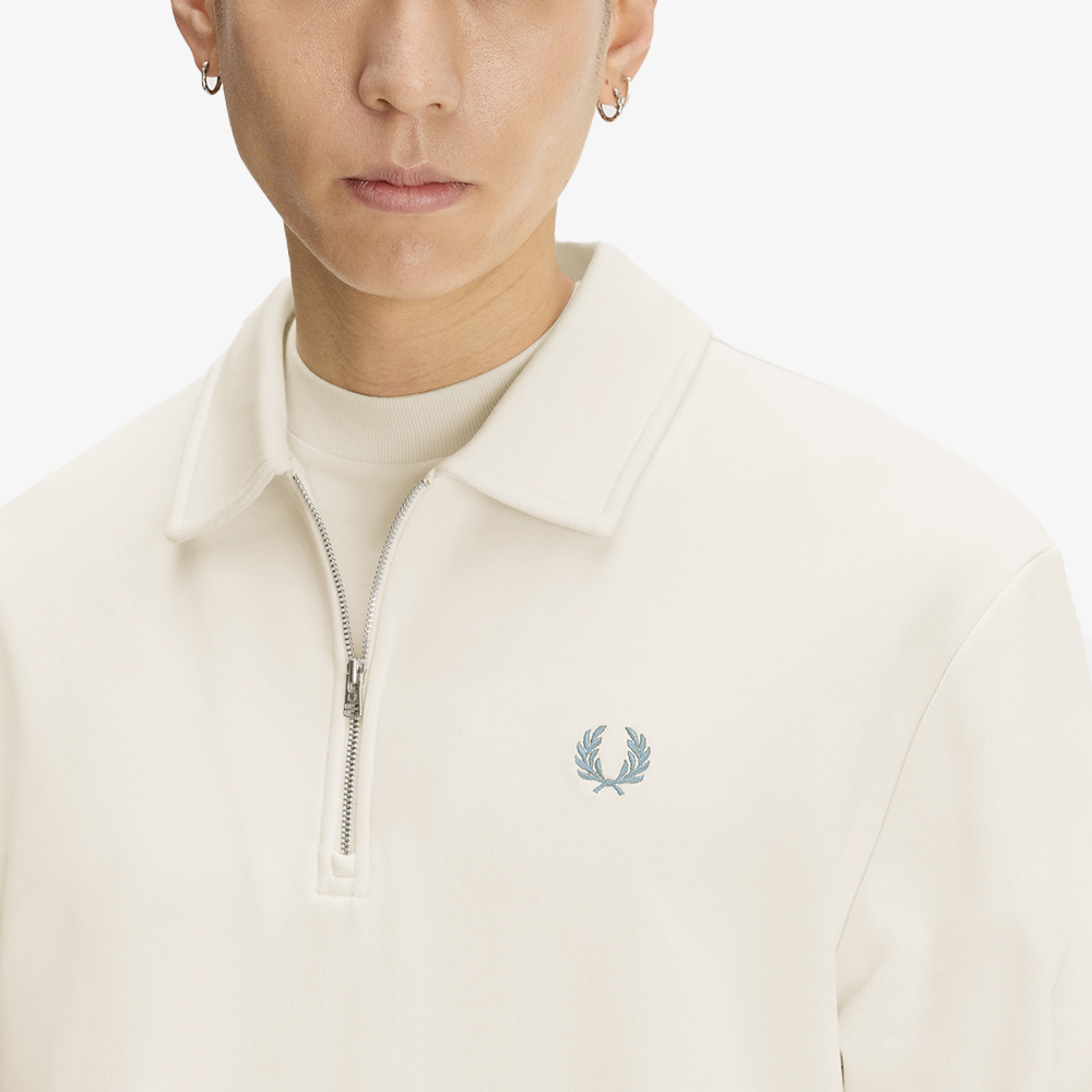 프레드페리 릴렉스드 하프 집 칼라 스웻셔츠 에크루(Fred Perry Relaxed Half Zip Collared Sweatshirt Ecru) - 4