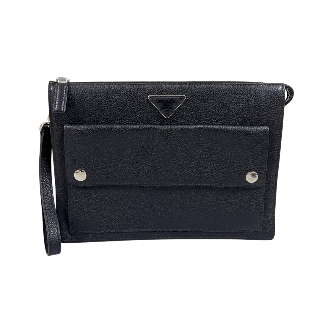 ITUB55NRVUHF Prada Strap Leather Clutch Bag Black