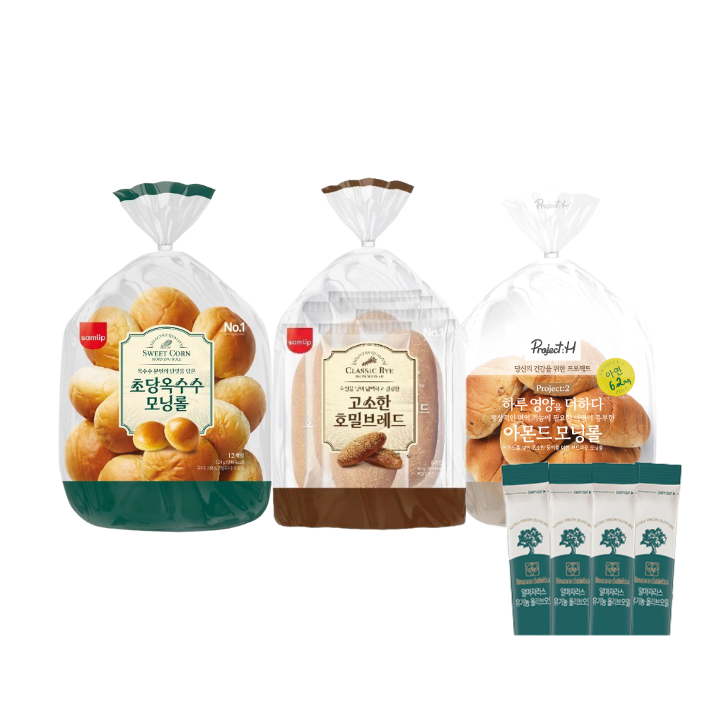 삼립 [올리브오일증정] 삼립 옥수수/아몬드/호밀 모닝롤 브레드 3종 2봉 택(Samlip [Free Olive Oil] Samlip Corn/Almond/Rye Morning Roll Bread 3 Types, 2 Packs, Choose) - 1