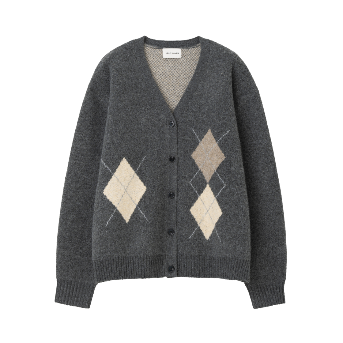MW369CHA MILLO WOMEN Brushed Argyle Cardigan Charcoal