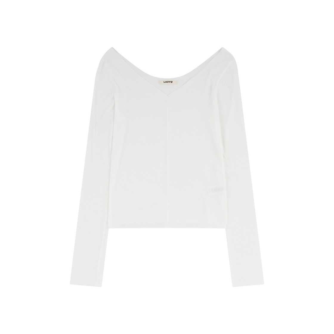 26FWT02-WH-F LAZYZ V Neck Sheer Long Sleeve T-Shirt White