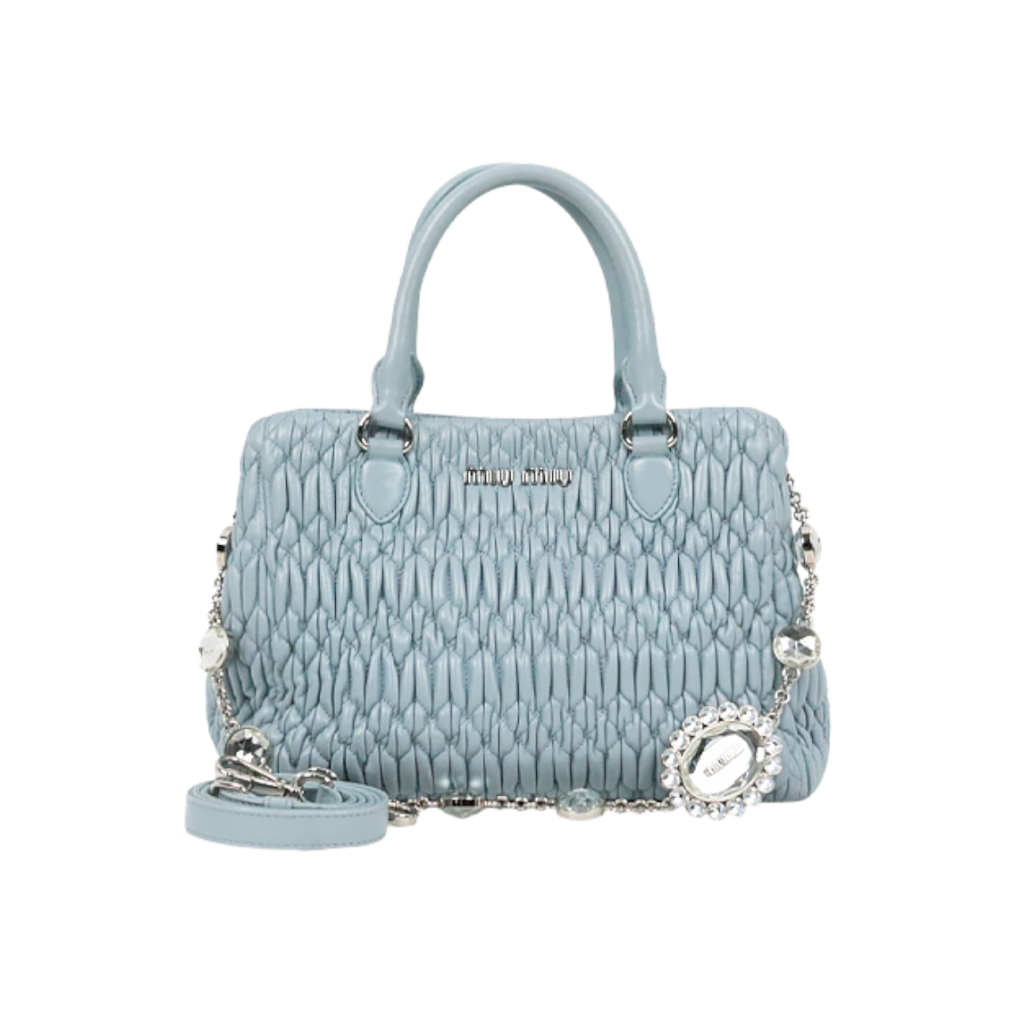 ITCCQJTTECIP Miu Miu Sky Blue Matelasse Crystal 2WAY Bag