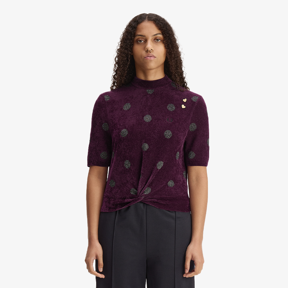 프레드페리 x 에이미와인하우스 릴렉스드 폴카 도트 니트 탑 플럼(Fred Perry x Amy Relaxed Polka Dot Knitted Top Plum) - 2
