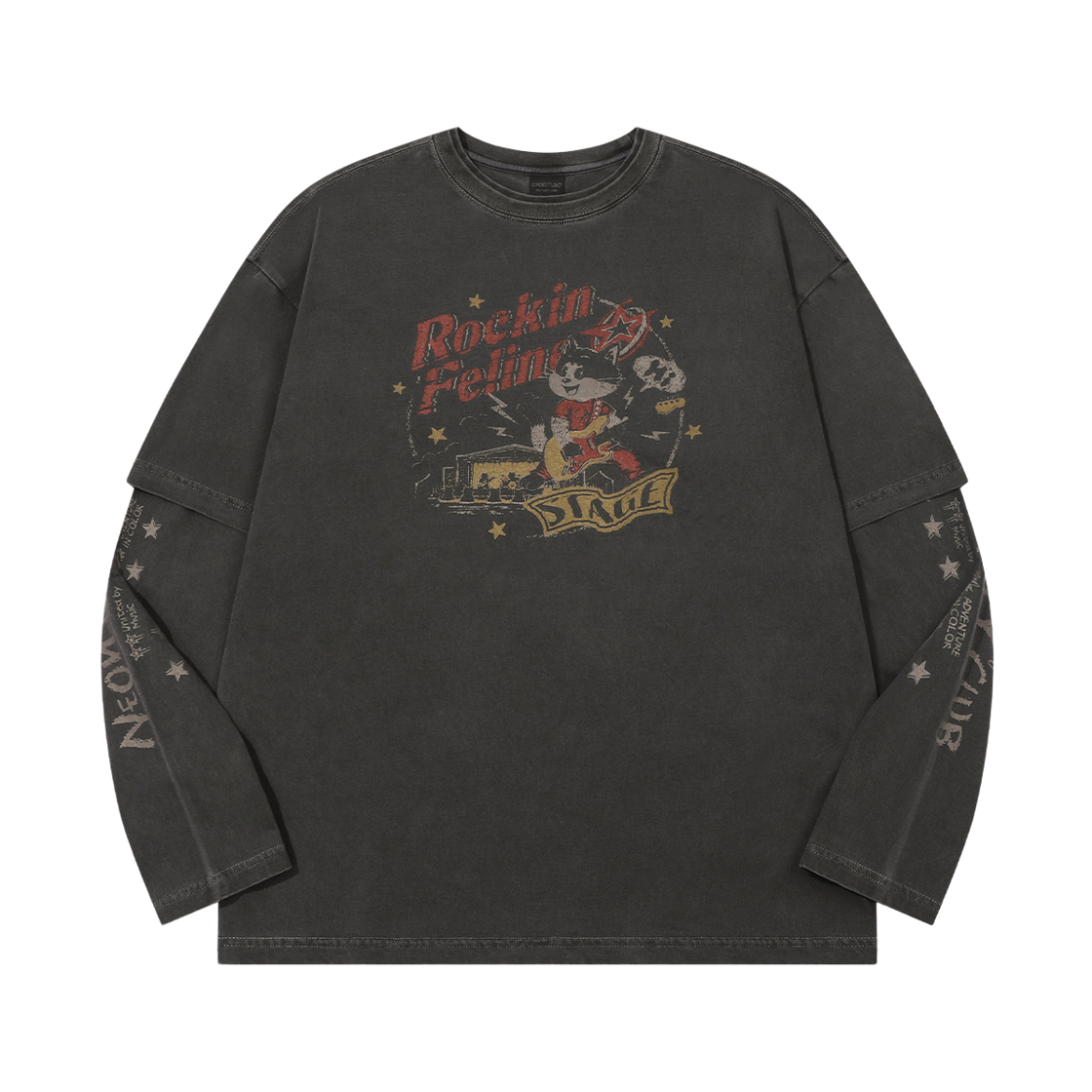 꼼파뇨 락스타 캣 레이어드 피그먼트 롱슬리브 스모크블랙(CPGN STUDIO Rock Star Cat Layered Pigment Long Sleeve Smoke Black)