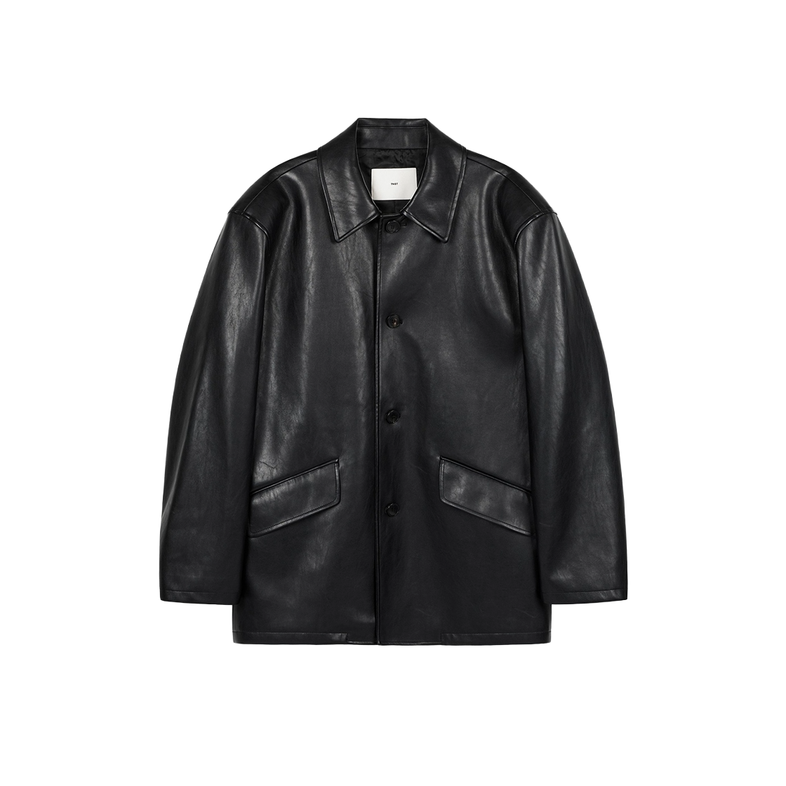 TNJU6F109BK_W TNGT W Oversized Faux Leather Car Coat Black