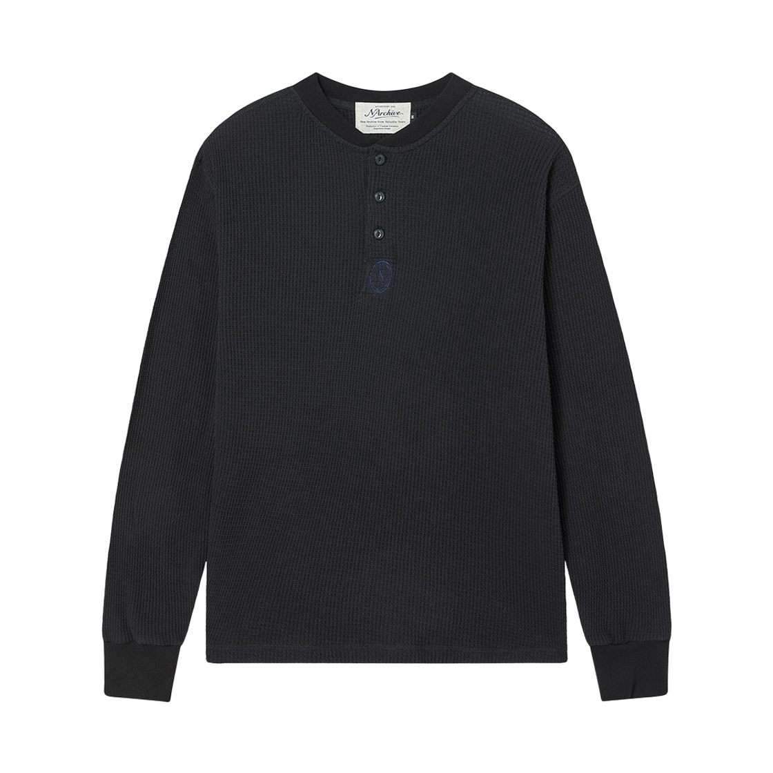 NV26FARL02BK N ARCHIVE Washed Cotton Waffle Henry Neck T-Shirts Black