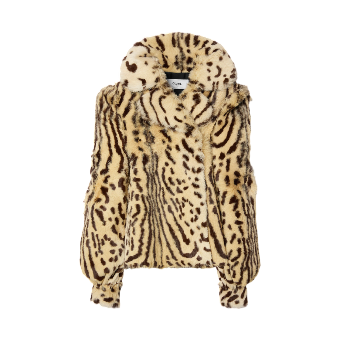 RV0ZH3762-GIG5 (W) Celine Cheetah Jacket in Shearling Ebene Dune Ivory