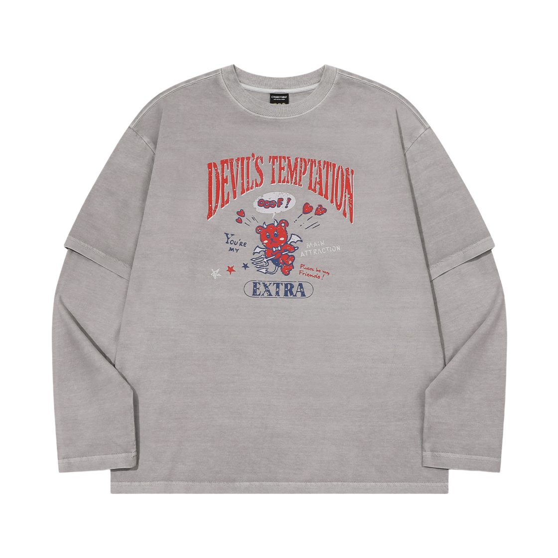 꼼파뇨 데빌 베어 레이어드 피그먼트 롱슬리브 고스트그레이(CPGN STUDIO Devil Bear Layered Pigment Long Sleeve Ghost Grey)