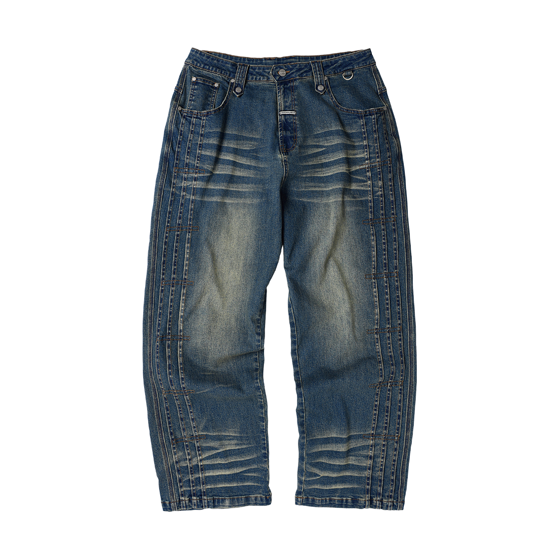 VH2GFUD110ABL Thevinylhouse Pleated Line Denim Pants Blue