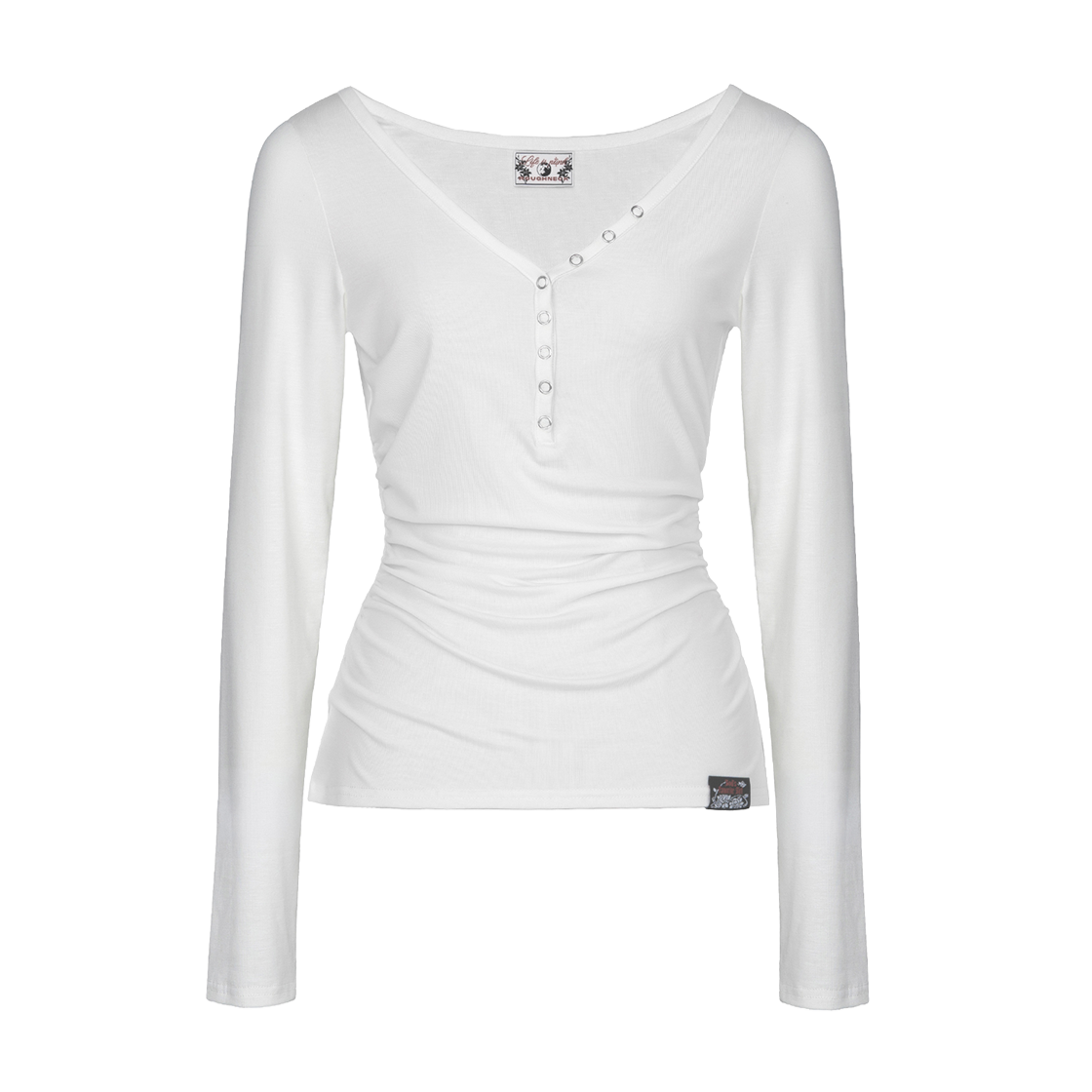 러프넥 셔링 헨리넥 롱 슬리브 화이트(Roughneck Shirring Henlyneck Long Sleeve White)