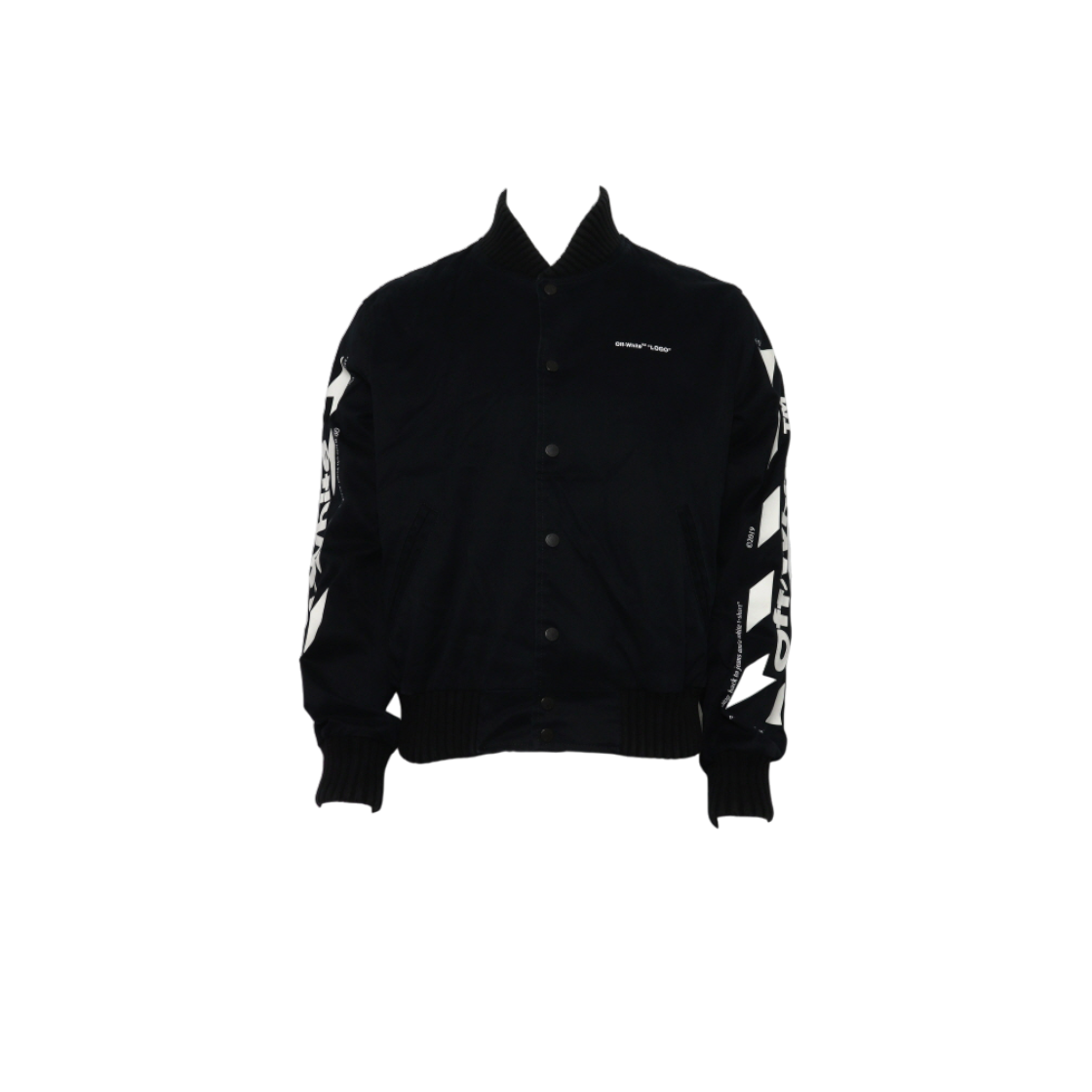 ITDD79LGBELT Off-White Black Arrow Logo Bomber Varsity Jacket