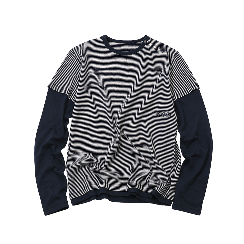 메인부스 레이어드 보더 티셔츠 네이비(MAINBOOTH Layered Border T-Shirt Navy)