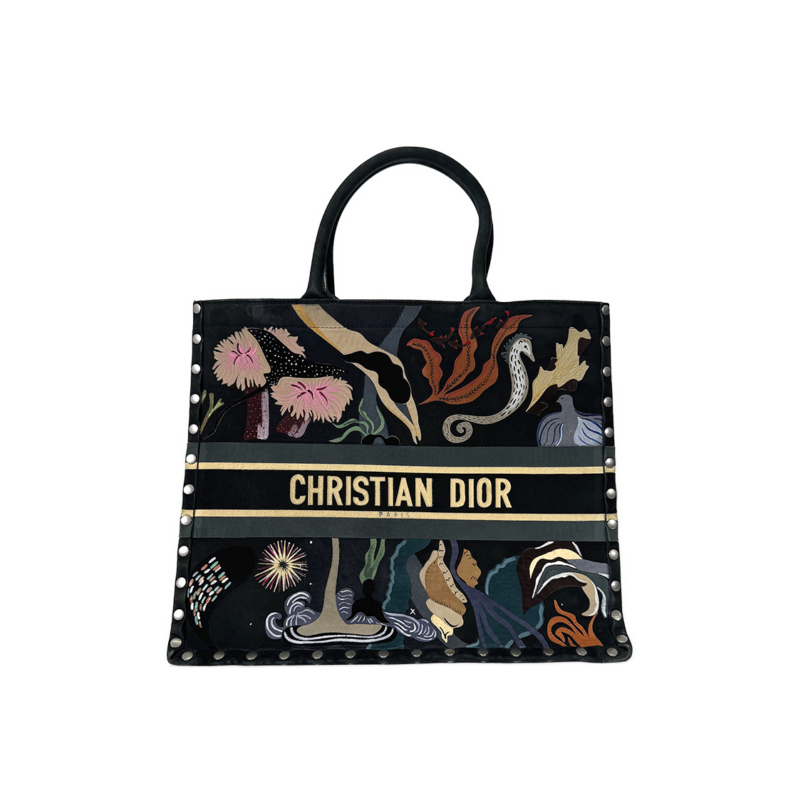 IT9NKK9MEJSR Dior Women Studded Deep Sea Tote Bag Large Black